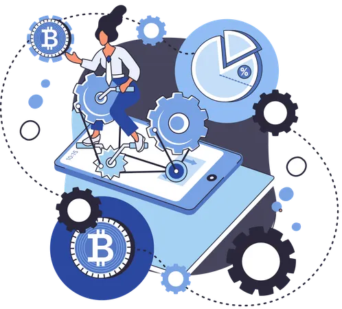 Konzept des Bitcoin-Mining, Blockchain-Netzwerktechnologie, Initial Coin Offering und Kryptowährung  Illustration