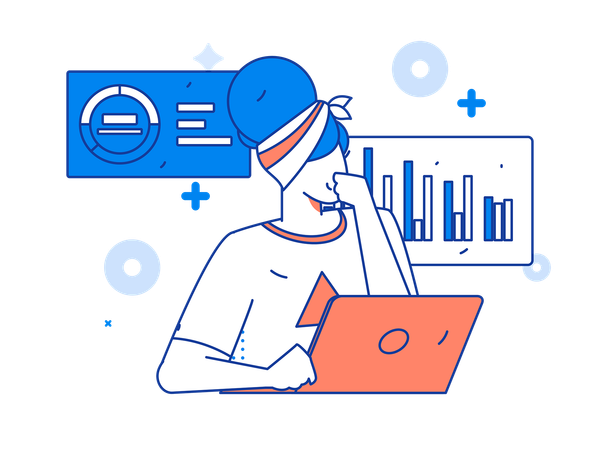 Geschäftsfrau analysiert Diagramm  Illustration