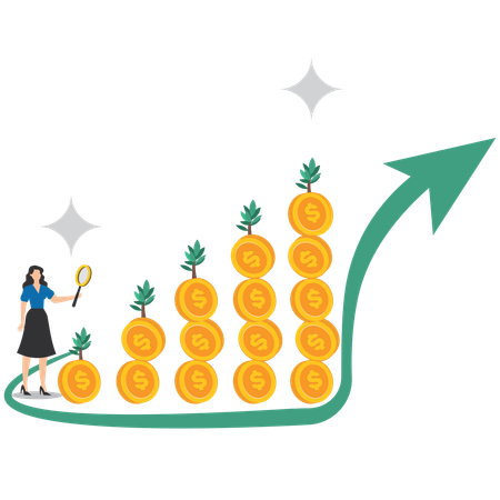 Geschäftsfrau analysiert Finanzinvestitionen  Illustration