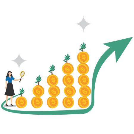 Geschäftsfrau analysiert Finanzinvestitionen  Illustration