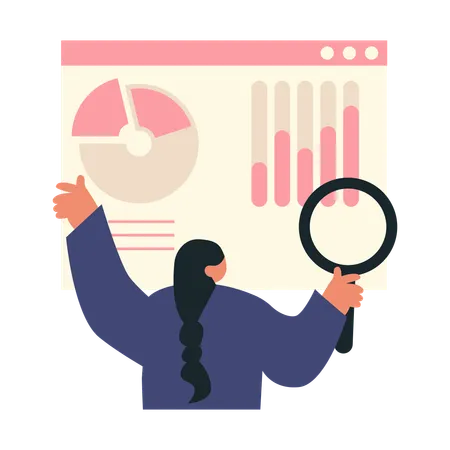 Geschäftsfrau analysiert Geschäftsdiagramm  Illustration