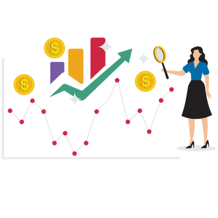 Geschäftsfrau analysiert Geschäftsdiagramm  Illustration