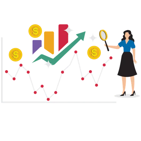 Geschäftsfrau analysiert Geschäftsdiagramm  Illustration