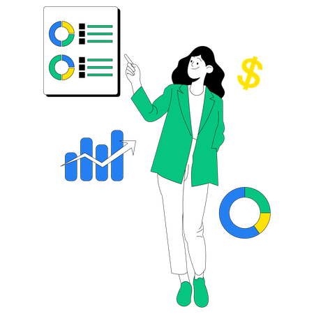 Geschäftsfrau analysiert Geschäftsdiagramm  Illustration