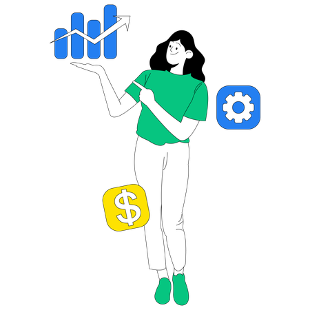 Geschäftsfrau analysiert Geschäftsdiagramm  Illustration