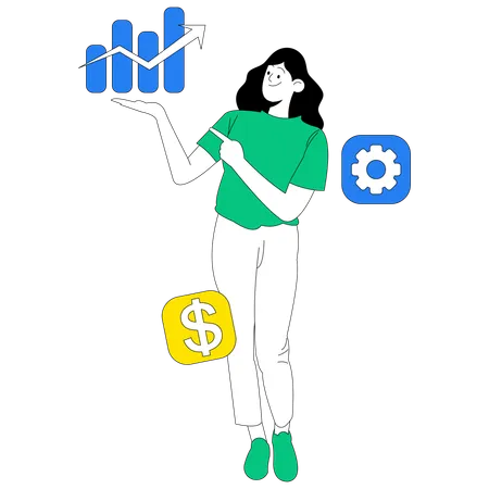 Geschäftsfrau analysiert Geschäftsdiagramm  Illustration