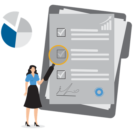 Geschäftsfrau analysiert Geschäftsdokument  Illustration