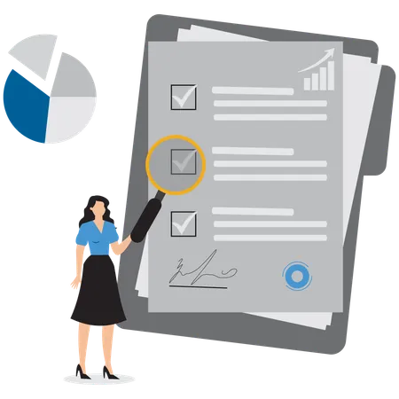 Geschäftsfrau analysiert Geschäftsdokument  Illustration