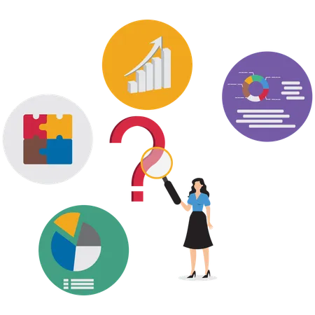 Geschäftsfrau analysiert Geschäftsproblem  Illustration