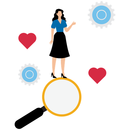 Geschäftsfrau analysiert Geschäftsumfeld  Illustration