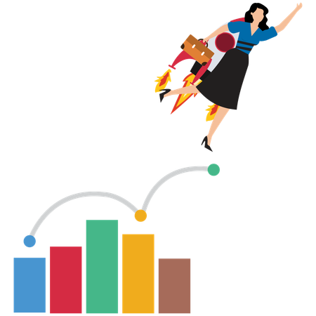 Geschäftsfrau analysiert Unternehmenswachstum  Illustration