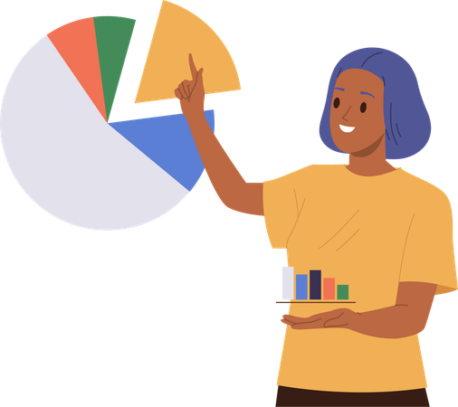 Geschäftsfrau analysiert Kreisdiagramm  Illustration