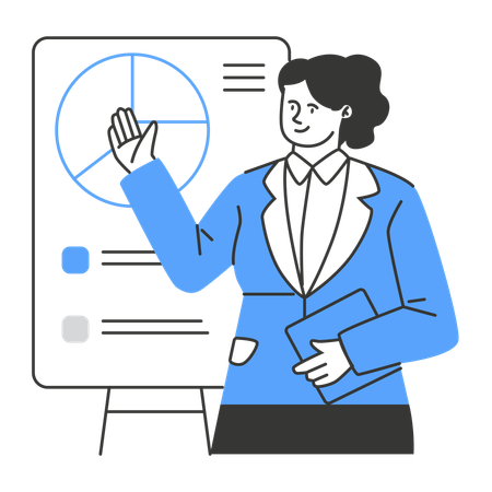 Geschäftsfrau analysiert Kreisdiagramm  Illustration