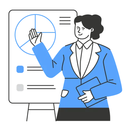 Geschäftsfrau analysiert Kreisdiagramm  Illustration