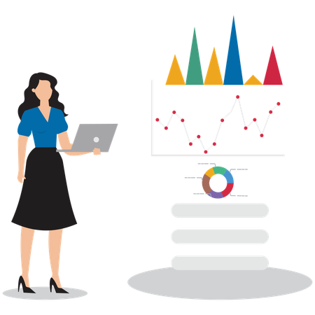 Geschäftsfrau analysiert Marketingdaten, um Ideen für die Geschäftsplanung zu finden  Illustration