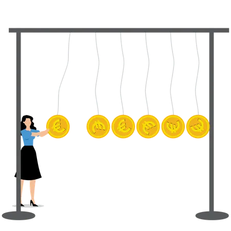 Geschäftsfrau arbeitet am Euro-Management  Illustration