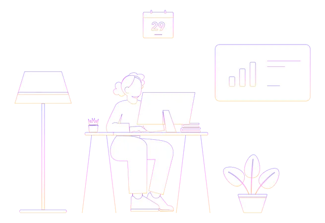 Geschäftsfrau, die am Laptop arbeitet  Illustration