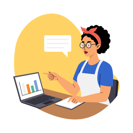 Geschäftsfrau arbeitet an Laptop-Arbeitsdiskussion  Illustration