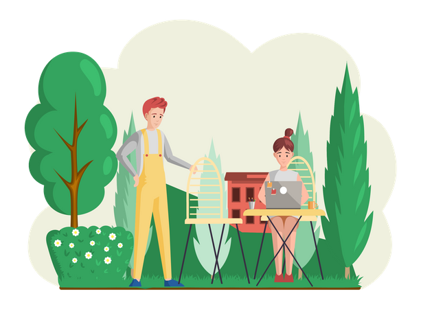 Geschäftsfrau arbeitet am Laptop im park  Illustration