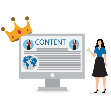 Geschäftsfrau arbeitet an Content-Marketing  Illustration