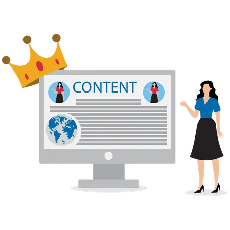 Geschäftsfrau arbeitet an Content-Marketing  Illustration