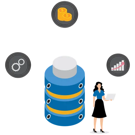 Geschäftsfrau arbeitet an Datenbanksystem  Illustration