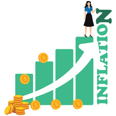 Geschäftsfrau arbeitet an der Inflation  Illustration