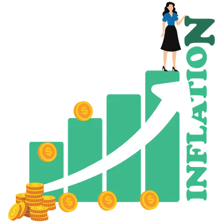 Geschäftsfrau arbeitet an der Inflation  Illustration