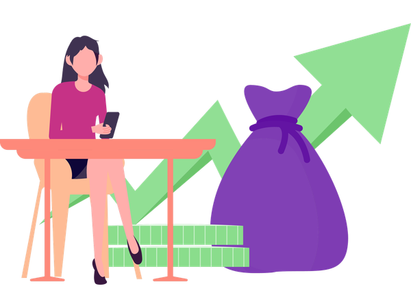 Geschäftsfrau arbeitet an der Kapitalrendite  Illustration
