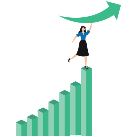 Geschäftsfrau, die an einem Diagramm zum Unternehmenswachstum arbeitet  Illustration