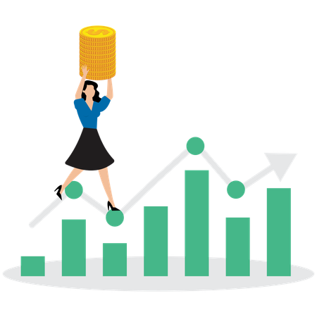 Geschäftsfrau arbeitet an Investitionsdiagramm  Illustration