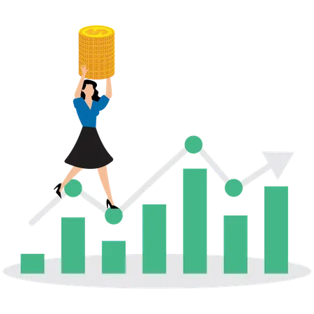 Geschäftsfrau arbeitet an Investitionsdiagramm  Illustration