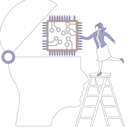 Geschäftsfrau arbeitet an KI-Chip  Illustration