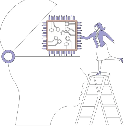Geschäftsfrau arbeitet an KI-Chip  Illustration