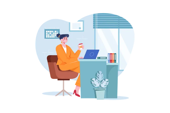 Geschäftsfrau, die an einem Laptop arbeitet  Illustration