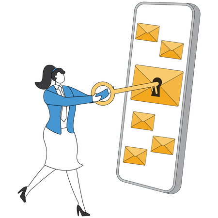 Geschäftsfrau arbeitet an Sicherheitssystem  Illustration