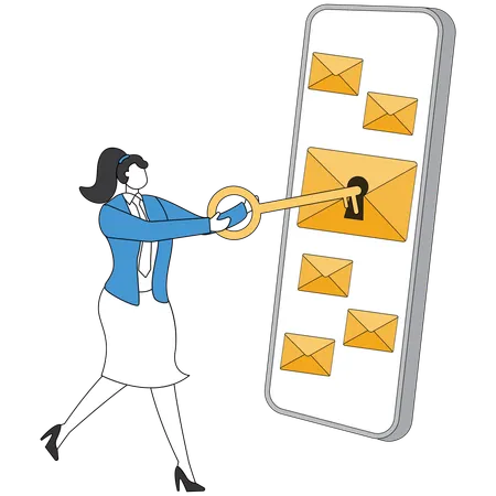 Geschäftsfrau arbeitet an Sicherheitssystem  Illustration