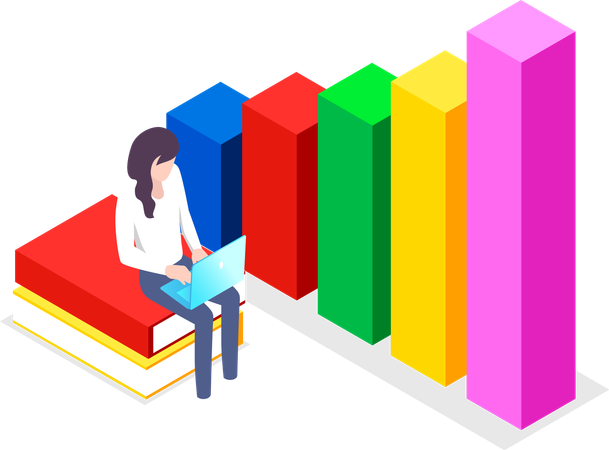 Geschäftsfrau arbeitet an Umsatzdiagramm  Illustration