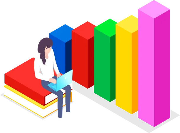 Geschäftsfrau arbeitet an Umsatzdiagramm  Illustration