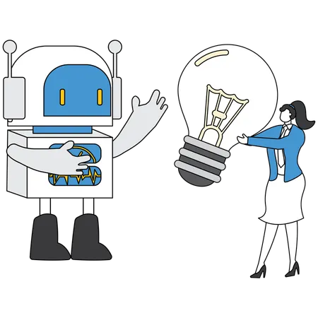 Geschäftsfrau arbeitet an KI-Idee  Illustration