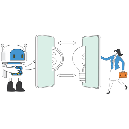 Geschäftsfrau arbeitet an KI-Idee  Illustration