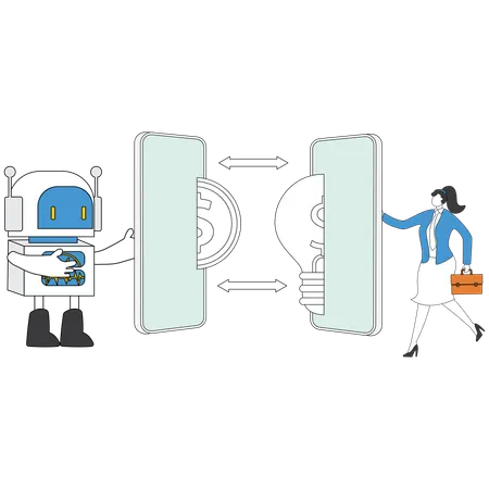 Geschäftsfrau arbeitet an KI-Idee  Illustration
