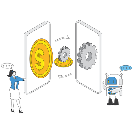 Geschäftsfrau arbeitet an KI-Einstellungen  Illustration