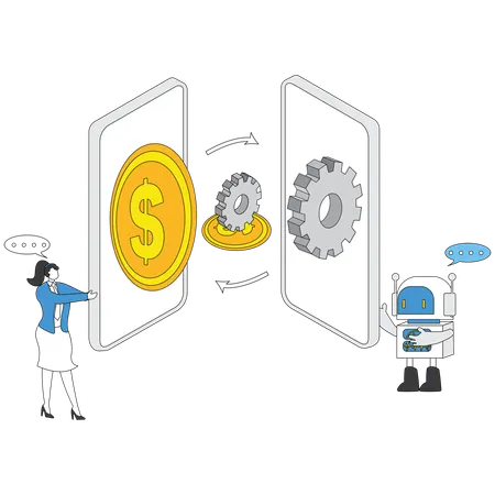 Geschäftsfrau arbeitet an KI-Einstellungen  Illustration