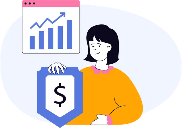 Geschäftsfrau arbeitet an Finanzdiagrammen  Illustration