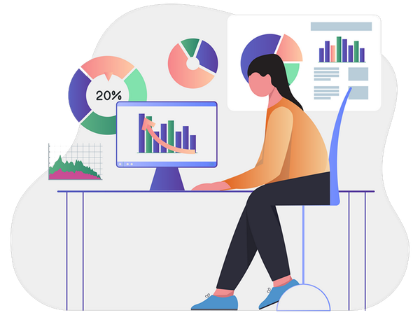 Geschäftsfrau arbeitet an Unternehmensstatistiken  Illustration