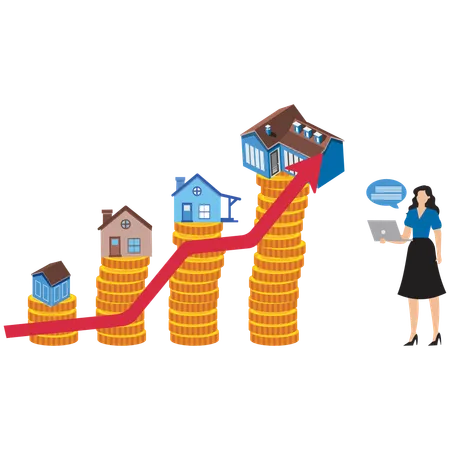 Geschäftsfrau, die an Immobilien arbeitet  Illustration