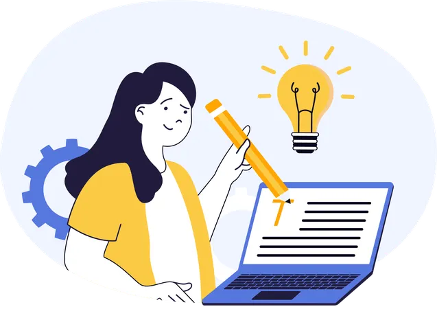 Geschäftsfrau arbeitet an kreativen Denkideen  Illustration