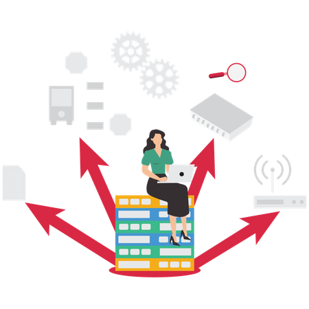 Geschäftsfrau arbeitet an Serverdatenbank  Illustration