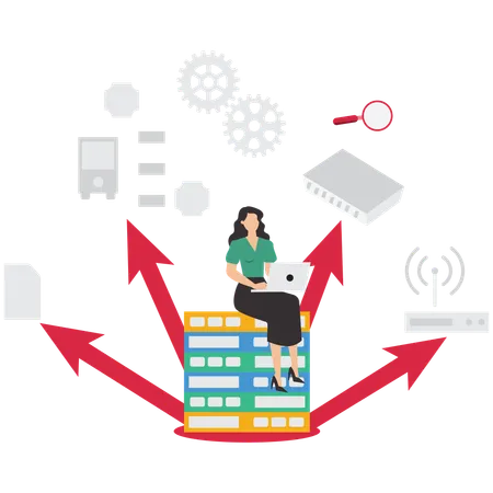 Geschäftsfrau arbeitet an Serverdatenbank  Illustration